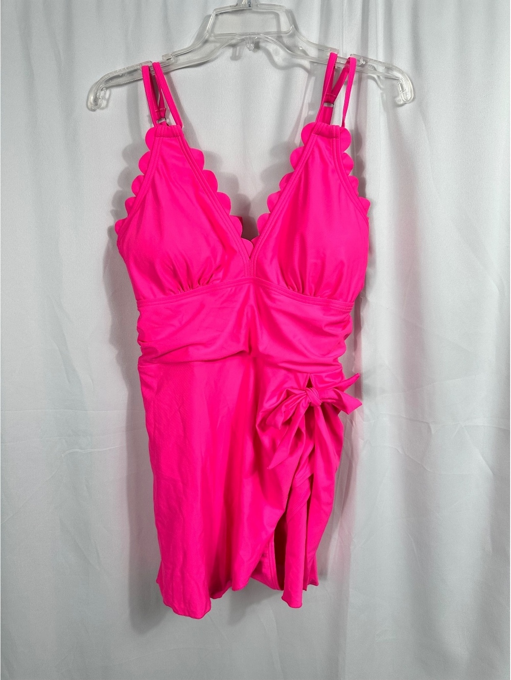 Charmo Pink One Piece Swimdress with Scalloped Edges and Side Bow Size Large